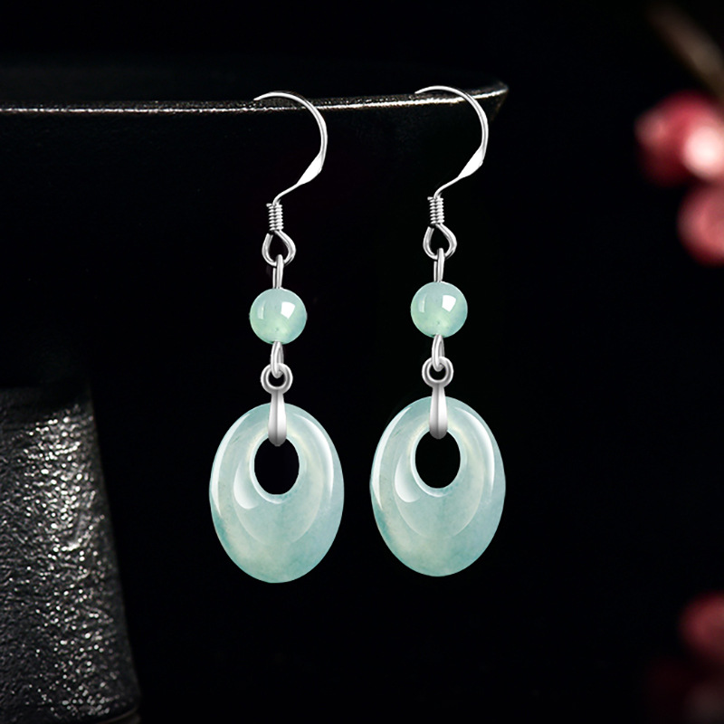 Earrings - Мьянманский жадеит, серьги-кольца из серебра 925