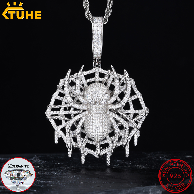 925 Sterling Silver Chain Necklace Men - TUHE Высокое качество VVS1 Муассанит Паук